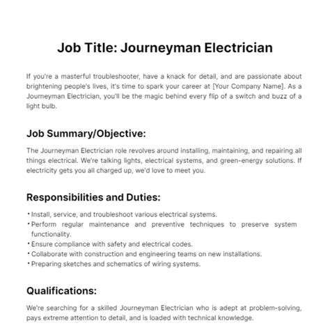 Electrician Job Description Free Template 2024