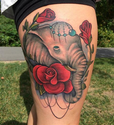 Elephant And Flowers Tattoo By Tattoosbycoryc On Deviantart