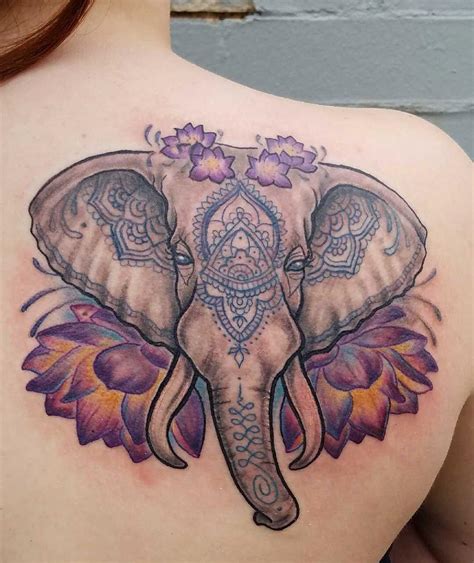 Elephant And Lotus Flowers Done By Agnes Hamilton At The Hive Portland