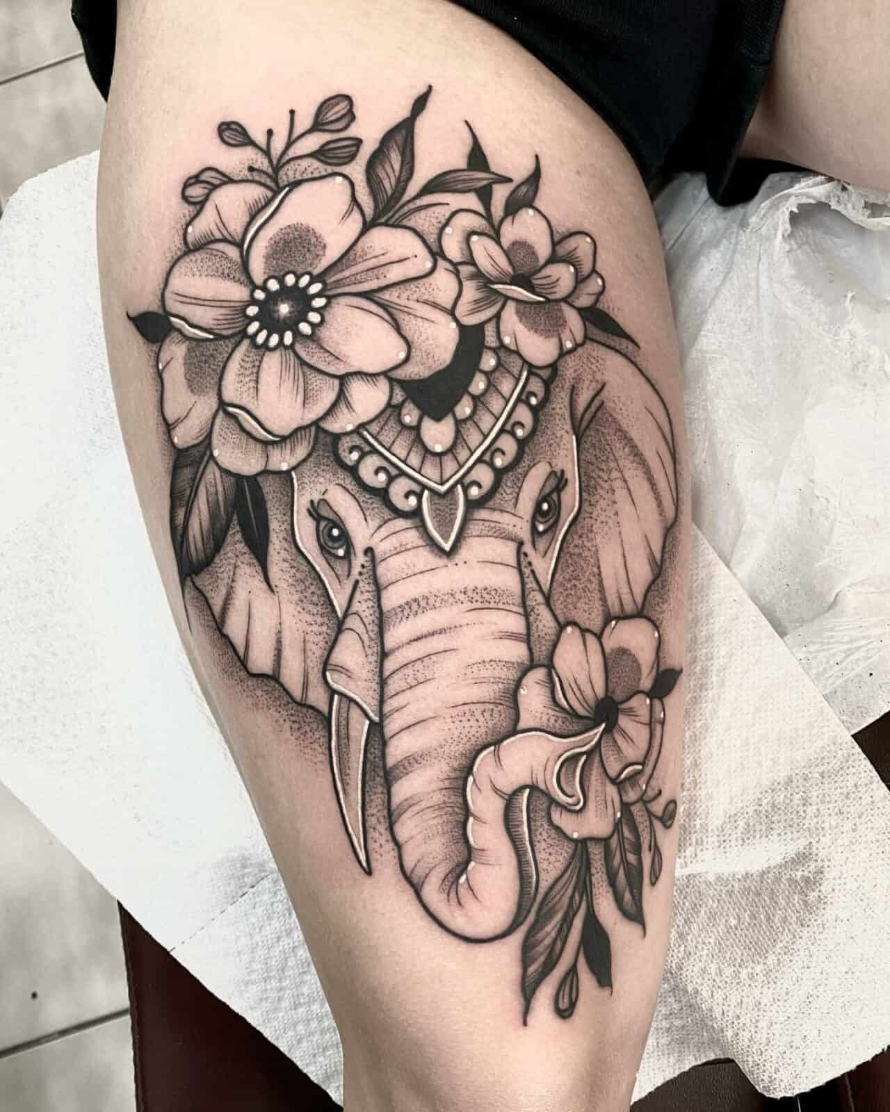 Elephant Flower Tattoo Art