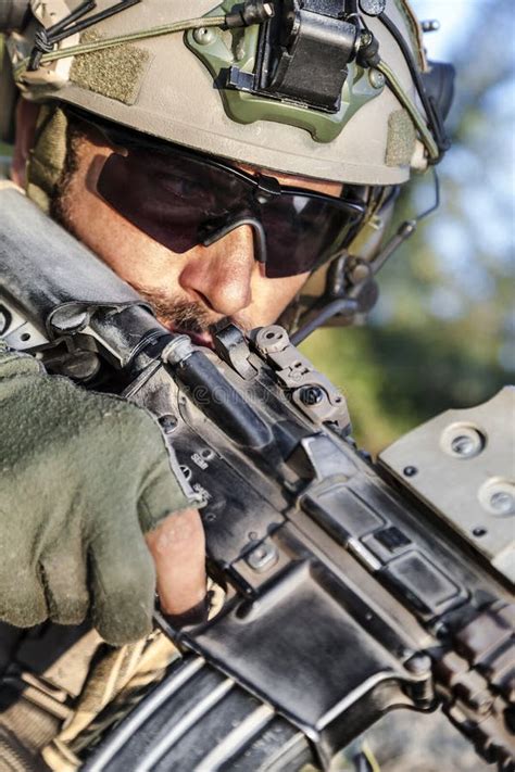 Elite Forces Soldier Aiming With Service Rifle Stock Image Image Of