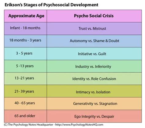 Erikson S Stages Of Development Chart Erikson Stages Eriksons Stages