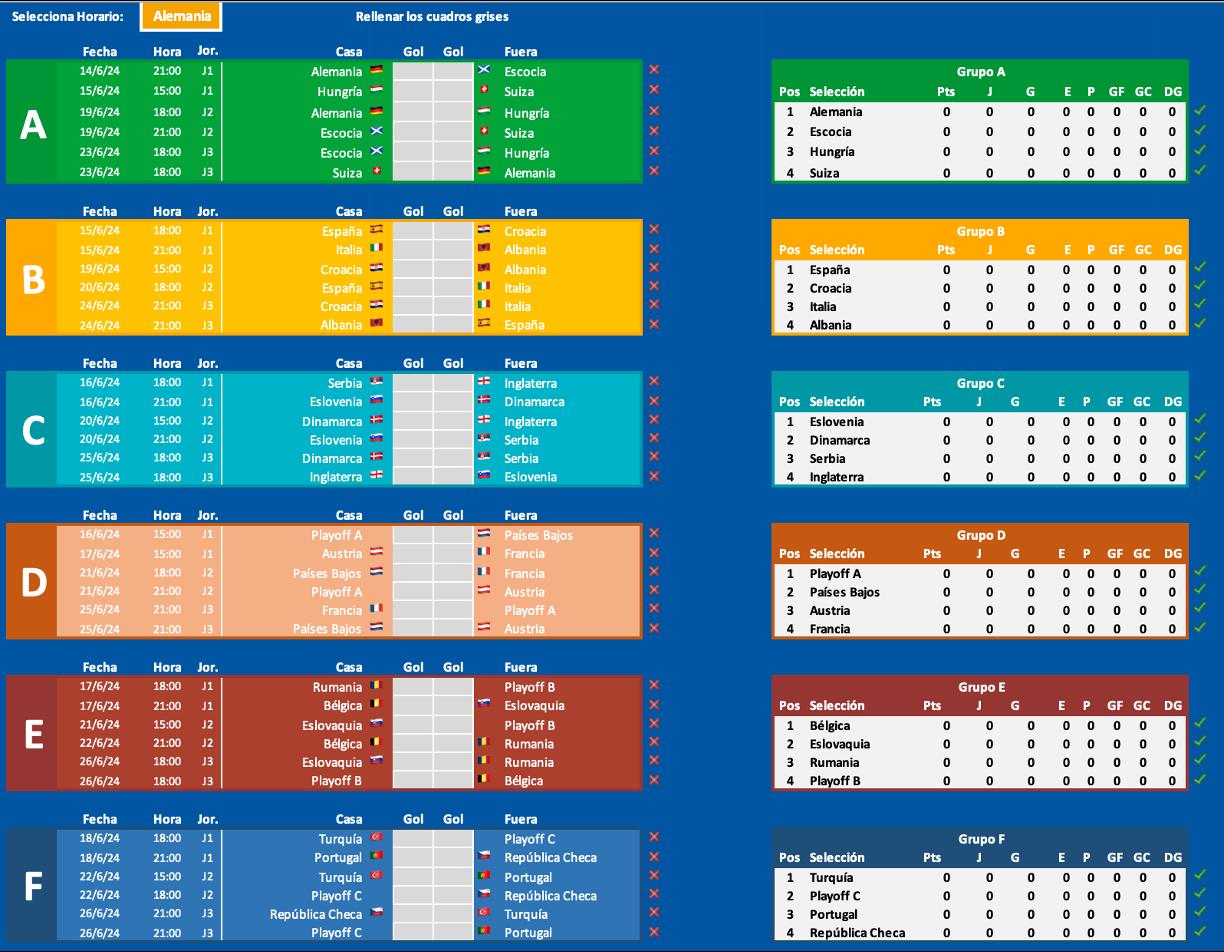 Euro 2024 Excel Fixture