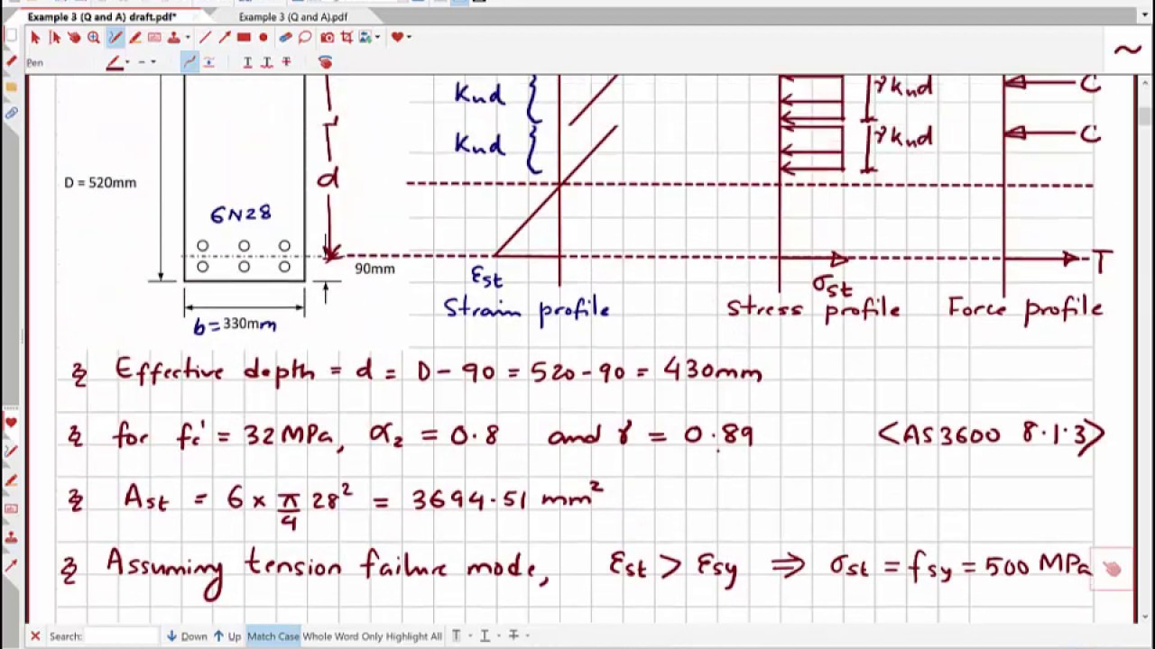 Example 3 Calculation Of Ultimate Moment Capacity Of A Over Reinforced Section Youtube