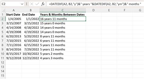 Excel Calculate Years Months Between Two Dates