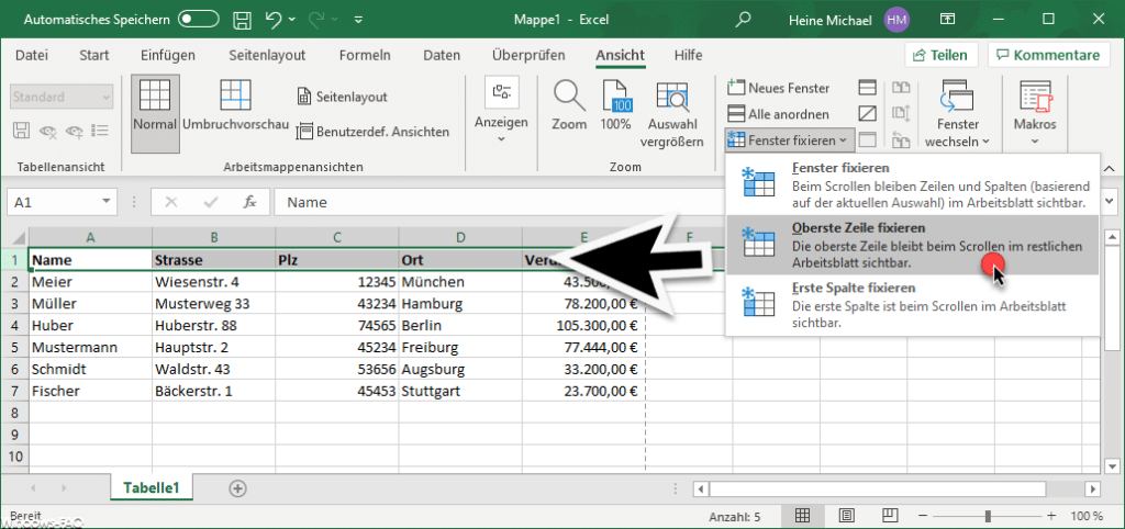 Excel Zeile Fixieren Einfach Erkl Rt Windows Faq