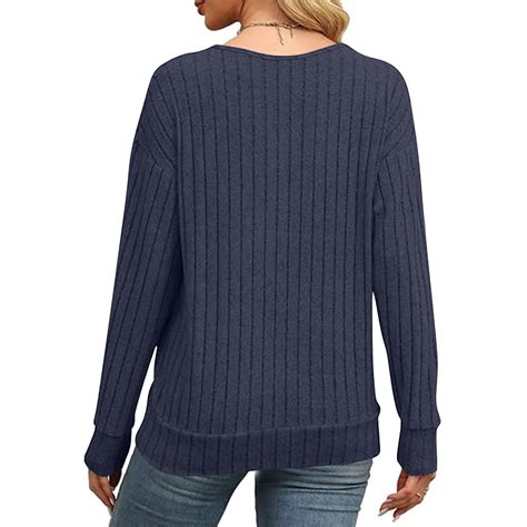 Favipt Long Sleeve Shirts For Women V Neck Casual Sweaters Basic Knit