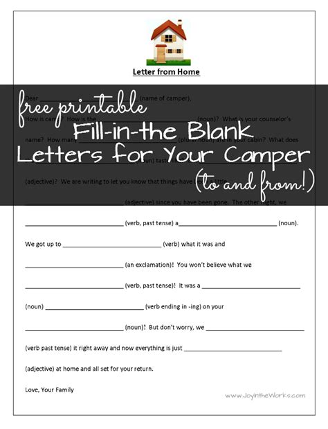 Fill In The Blank Letters To And From Camp Joy In The Works