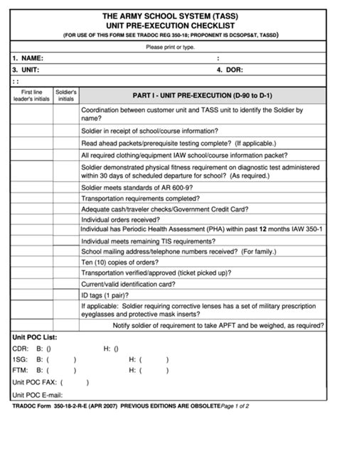 Fillable Form 350 18 2 R E The Army School System Tass Unit Pre