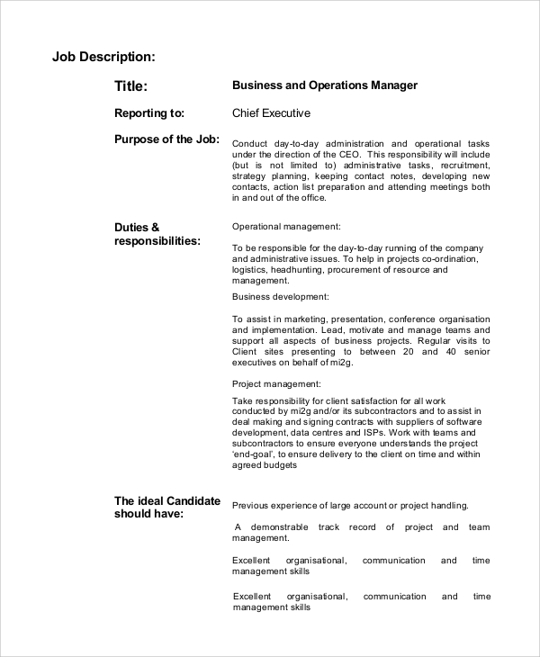 Fillable Online Business Manager Job Description Templateworkable Fax