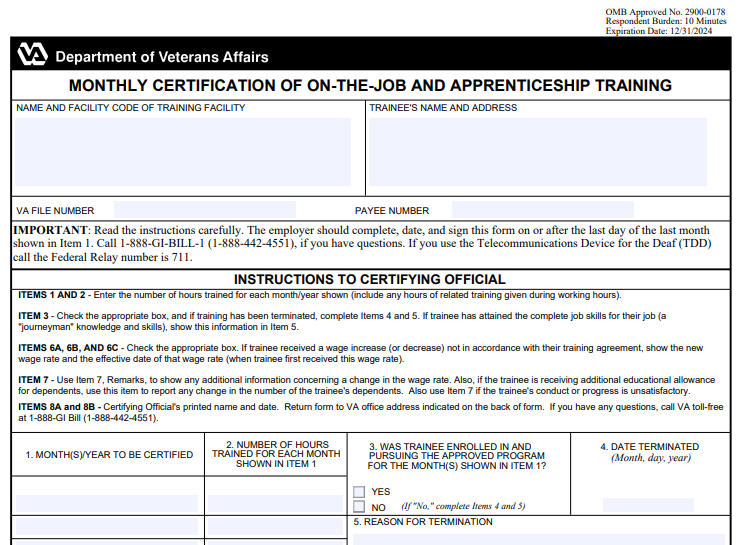 Fillable Online Gi Bill Enrollment Certification Request Form Central