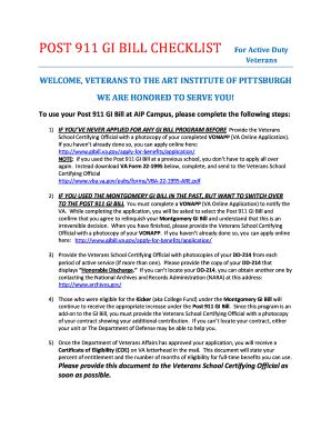 Fillable Online Post 911 Gi Bill Checklist For Active Duty Fax Email