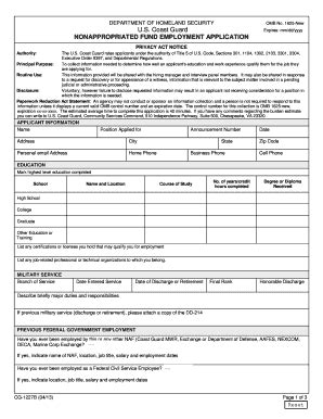 Fillable Online Reginfo U S Coast Guard Non Appropriated Fund Employment Application Reginfo