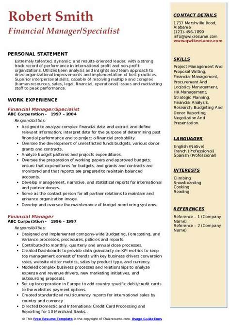 Financial Manager Resume Samples Qwikresume