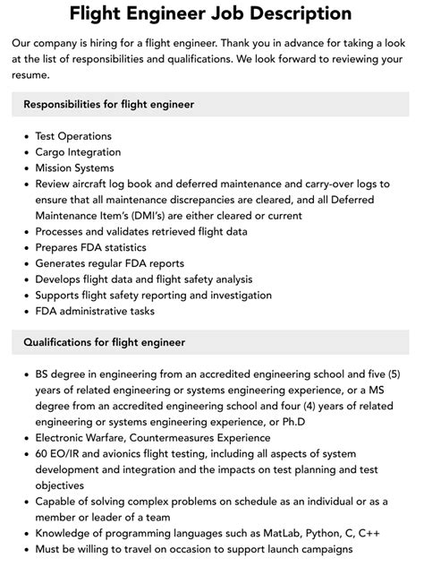 Flight Engineer Job Description Velvet Jobs