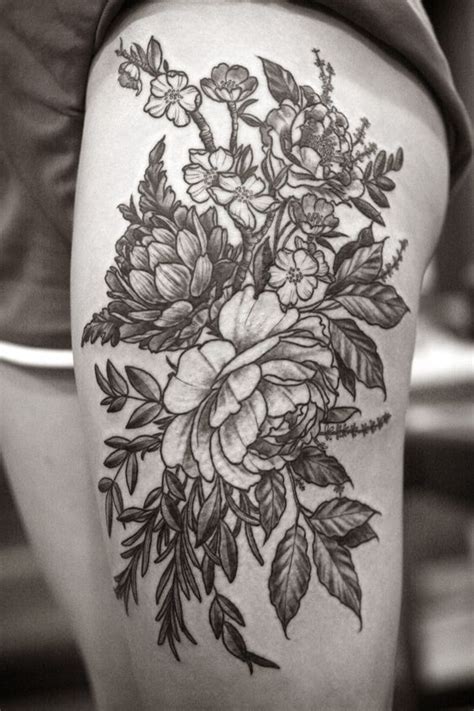 Floral Thigh Tattoos Flower Thigh Tattoos Botanical Tattoo