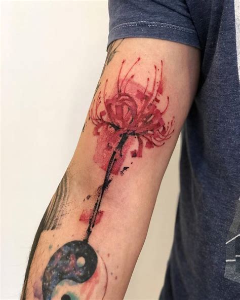 Freehand Red Spider Lily Tattoo On The Bicep