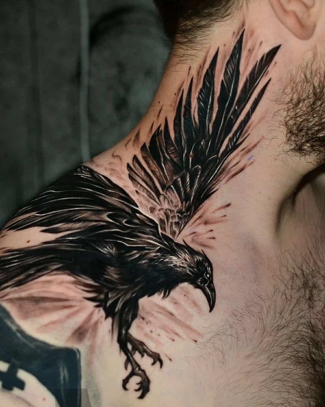 Front Shoulder Raven Tatoos