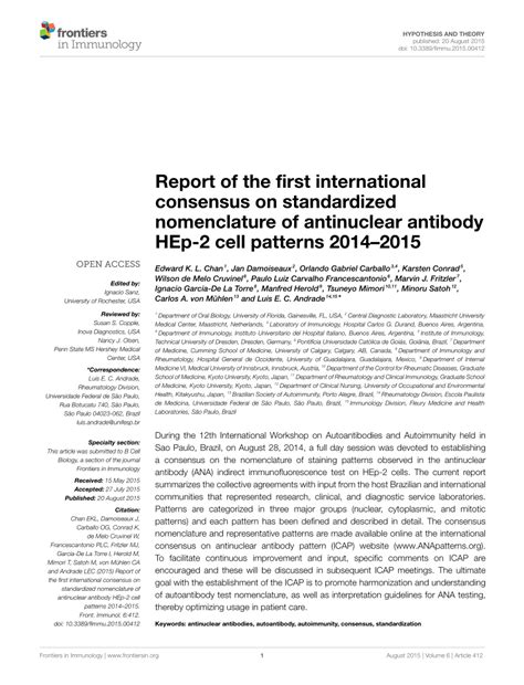 Frontiers Report Of The First International Consensus On Standardized