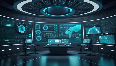 Futuristic High Tech Control Room Or Command Center Generative Ai