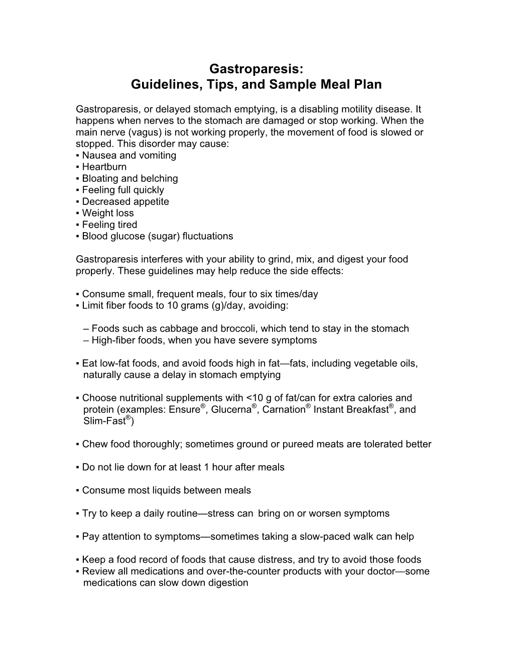 Gastroparesis Guidelines Tips And Sample Meal Plan Sample Meal