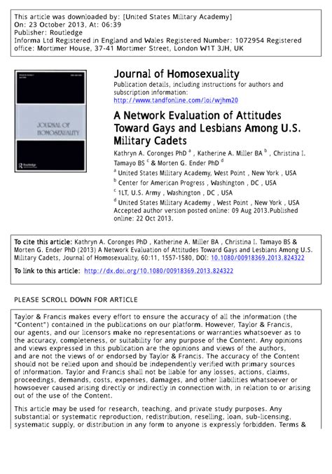 Gay Adult Military Cadet A Network Evaluation Of Attitudes Toward Gays And Lesbians Among U S