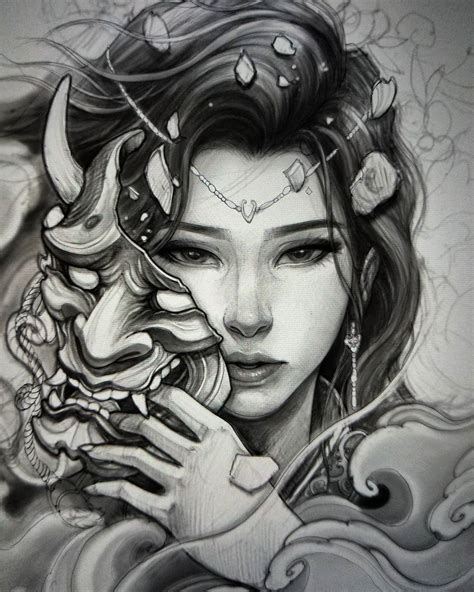 Geisha Warrior Tattoo Drawings