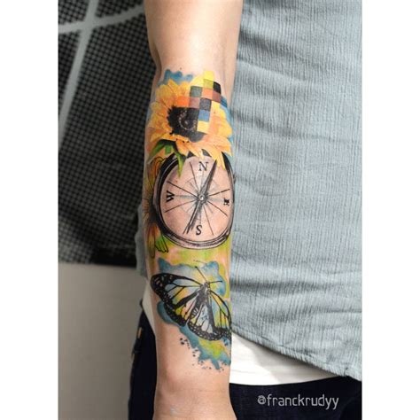 Graphic Watercolor Style Tattoo By Frank Rudy At Central Tattoo Studio