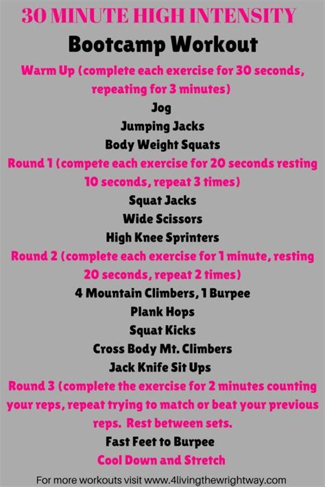 High Intensity 30 Minute Bootcamp Workout Weekly Meal Plan Boot