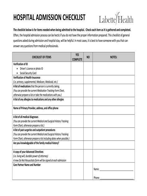 Hospital Admission Checklist For Nurses Complete With Ease Airslate