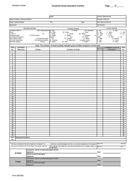 Household Goods Inventory Sheet Fill Online Printable Fillable Blank Pdffiller