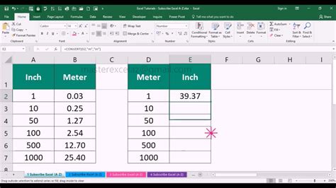 How To Convert Inch To Meter Meter To Inch In Excel Youtube