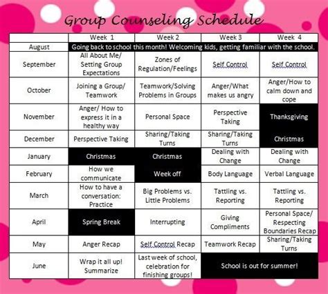 I Made This Schedule For Social Skills Group Counseling I Work