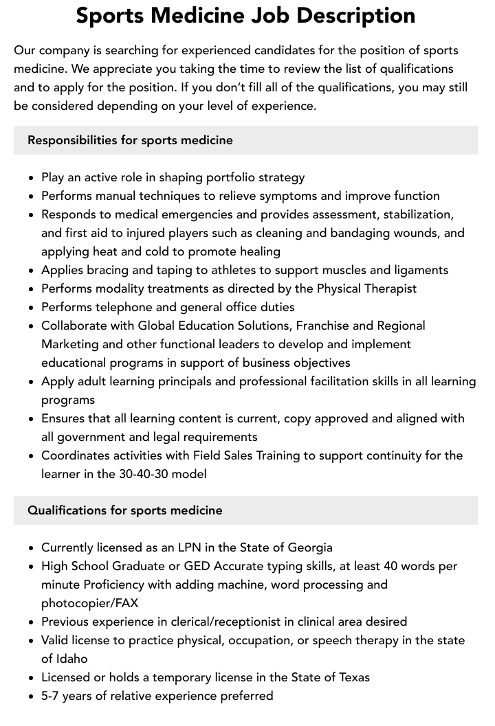 Jobs In Sports Medicine