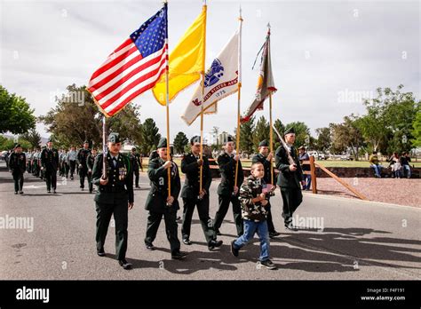 Junior Rotc High School Military Academy Marching In The Parade Stock