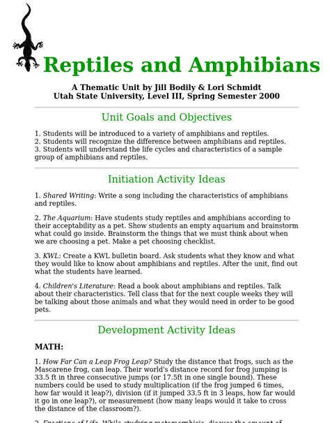 Lesson Plan On Amphibians And Reptiles