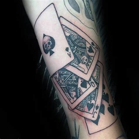 Male Forearms Black And White Playing Cards And Skull Tattoo Sharon