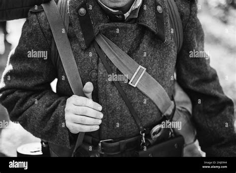 Man Re Enactor Dressed As World War Ii Soviet Russian Red Army Soldier