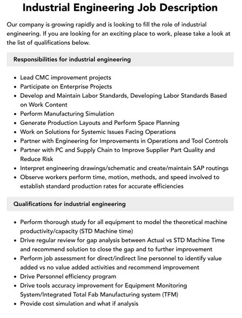 Manufacturing Industrial Engineer Job Description Velvet Jobs