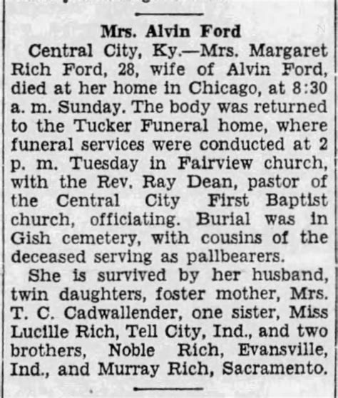 Margaret Rich Ford Obit 1 May 1946 Newspapers Com