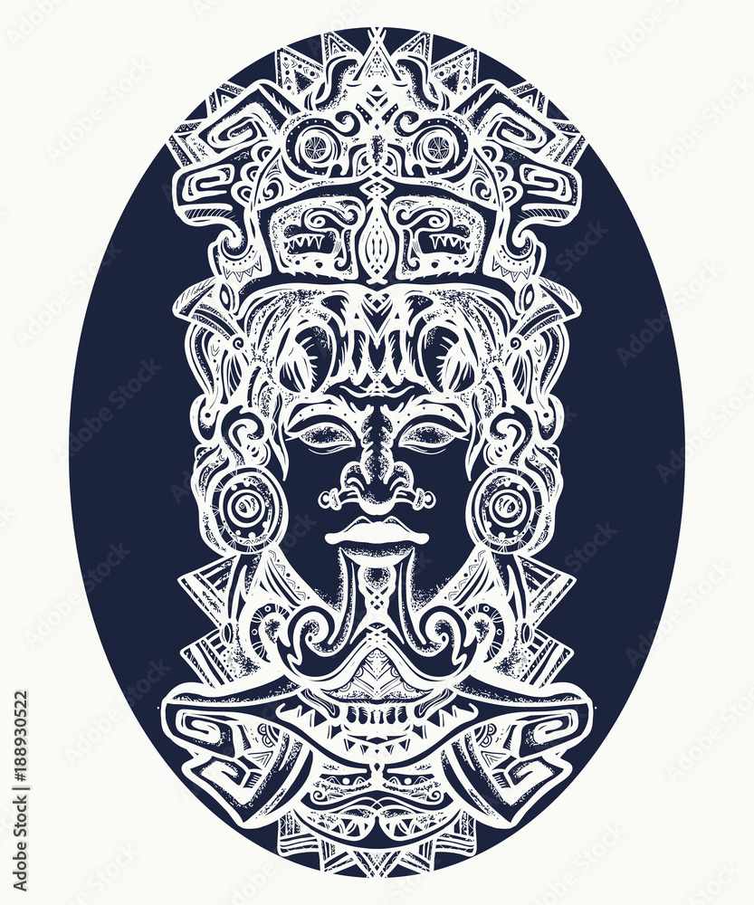 Mayan Tattoo And T Shirt Design Ancient Aztec Totem Carved In Stone