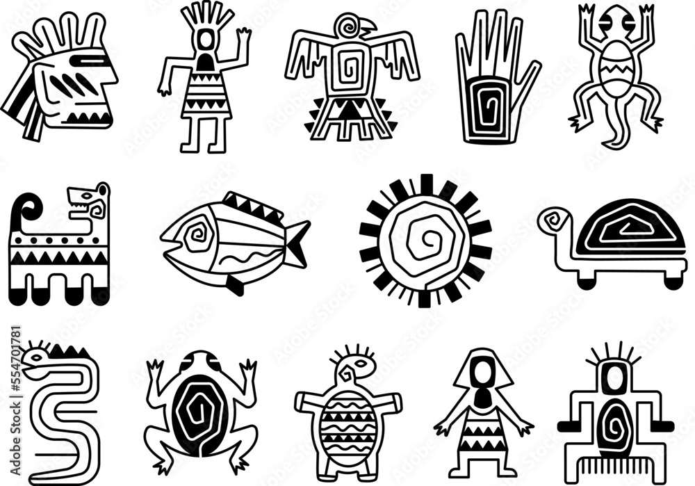 Mayan Totem Symbols Tattoo Ethnic Signs Ornate Aztec Mythology Mexican Indian Or Inca