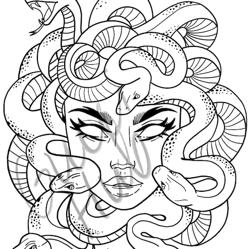 Medusa Outline Tattoo Design Etsy