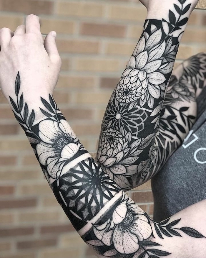 Mens Floral Sleeve Tattoos