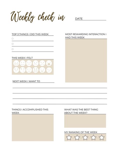 Mental Health Daily And Weekly Check In Journal Worksheet Printable