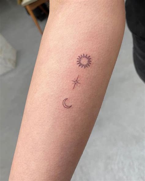 Minimalist Sun Moon And Star Tattoo On The Inner