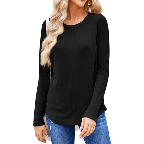 Mohiass Women S Plain Round Neck Loose Tops Long Sleeve T Shirts Fall