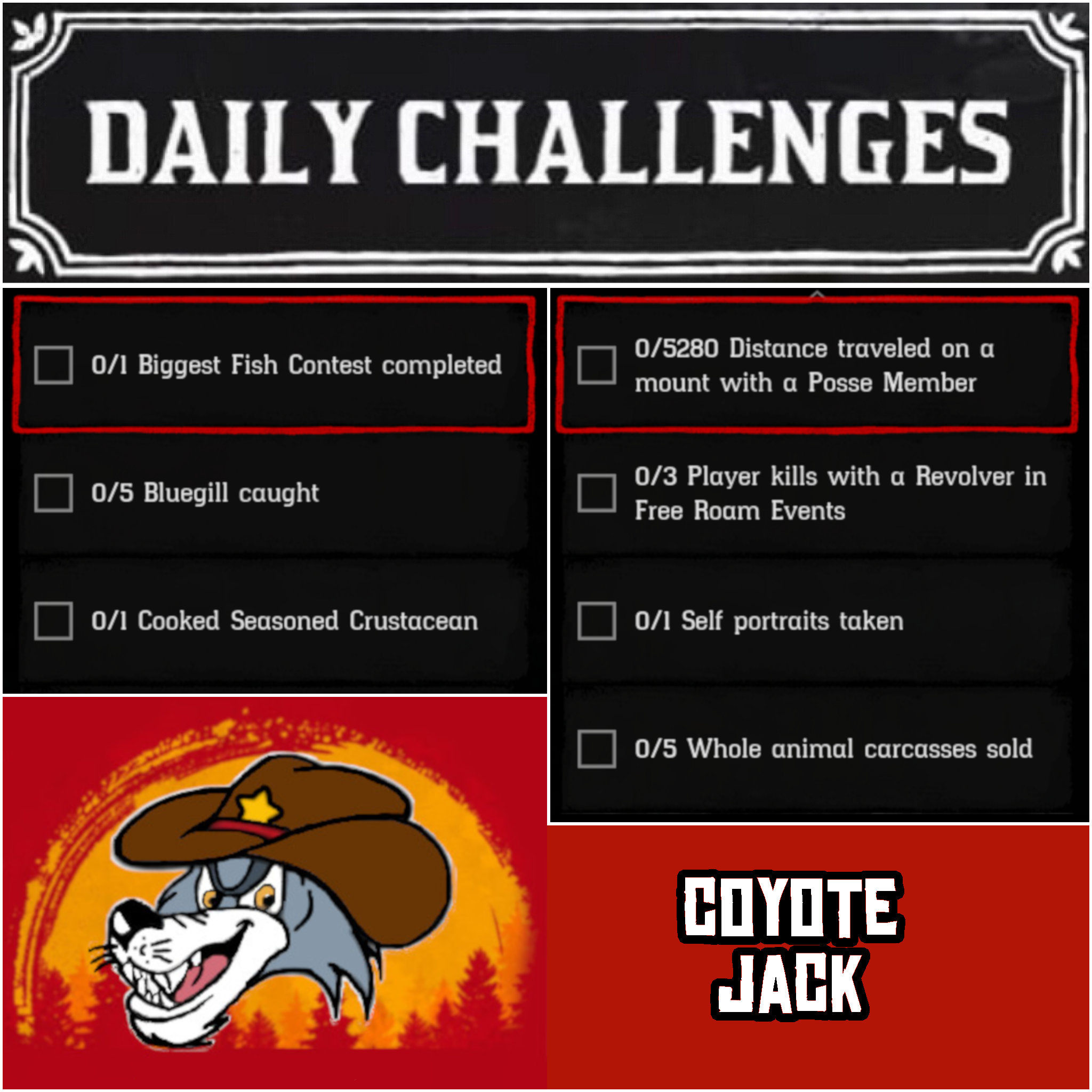 Monday 30 August Daily Challenges Coyotejack