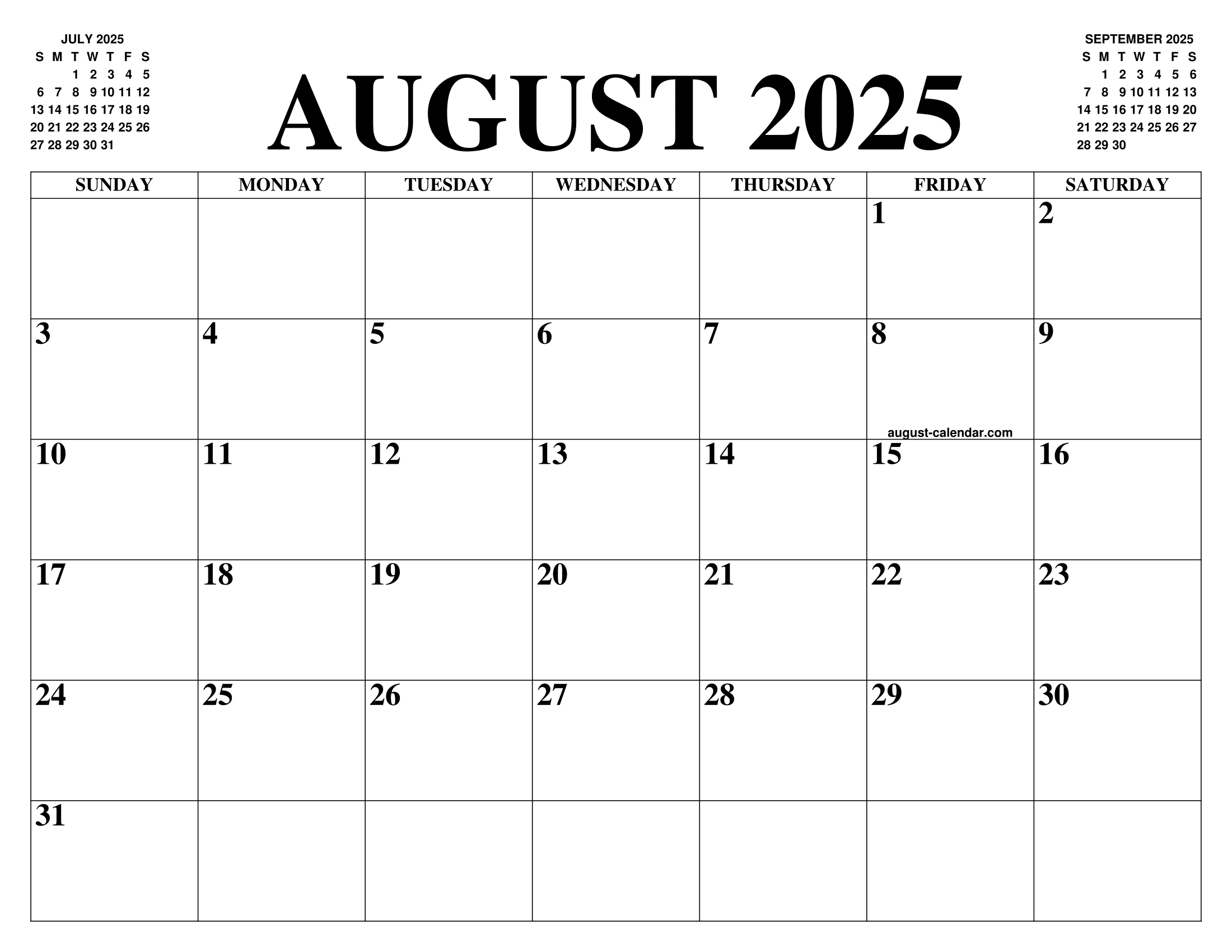 Monthly Calendar August 2025 Jamie Luna