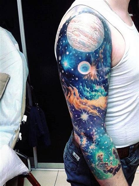 Natural Looking Colored Deep Space Tattoo On Sleeve Tattooimages Biz